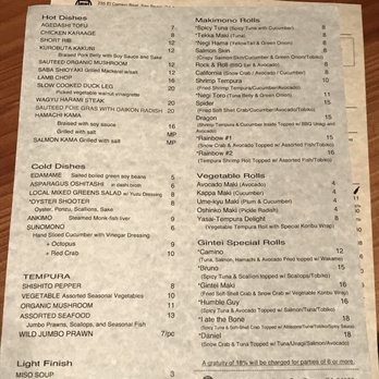 Gintei - Dinner menu - Japanese Near Me - San Bruno, California Gintei - Dinner menu - Japanese Near Me - San Bruno, California