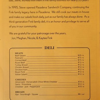 Pasadena Sandwich Company - Back of menu - Sandwiches Near Me - Pasadena, California Pasadena Sandwich Company - Back of menu - Sandwiches Near Me - Pasadena, California