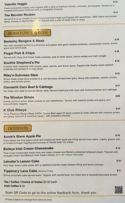 Menu photo 2 Gillians Irish Pub Dunn, NC