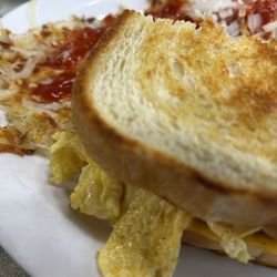 Breakfast sandwich and hash browns