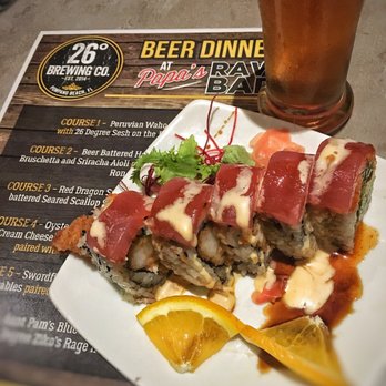 Papa's Raw Bar - Beer dinner sushi roll - Seafood Near Me - Lighthouse Point, Florida Papa's Raw Bar - Beer dinner sushi roll - Seafood Near Me - Lighthouse Point, Florida