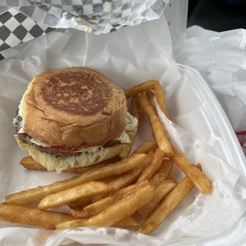 Burger Fresh - Junior burger and fries on sourdough bread - Burgers Near Me - Humble, Texas