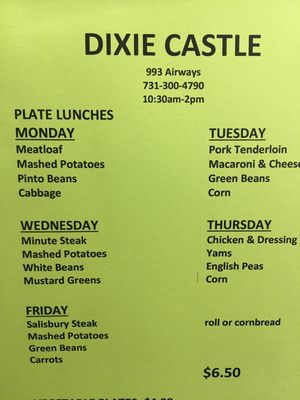 Menu photo 1 Dixie Castle Airways Jackson, TN