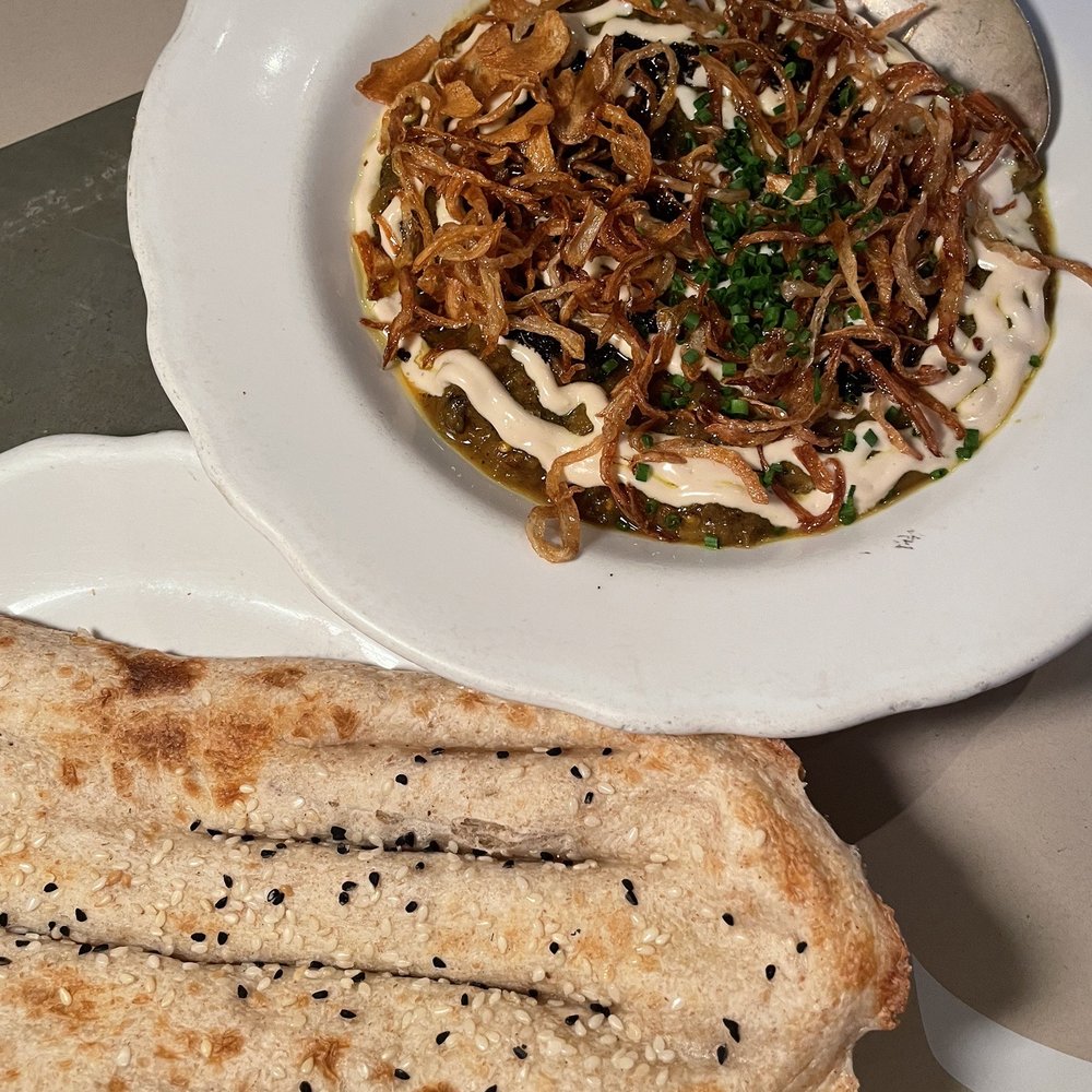 Sofreh - Eggplant and whey dip - Persian/Iranian Near Me - Brooklyn, New York Sofreh - Eggplant and whey dip - Persian/Iranian Near Me - Brooklyn, New York