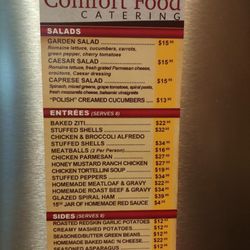 Comfort Food Catering - Family 8-10 menu
