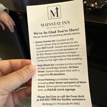 The Mainstay Inn - Parking - Hotels Near Me - Phoenixville, Pennsylvania