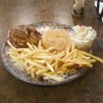 CJ's Last Chance Diner - Pulled pork sandwich, coleslaw and fries - Barbeque Near Me - Chico, California