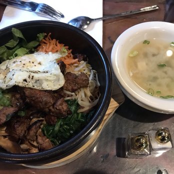Bapp Korean Restaurant - Beef Dolsot Bimbimbap coming with a miso soup, $21. - Asian Fusion Near Me - Jackson, Wyoming Bapp Korean Restaurant - Beef Dolsot Bimbimbap coming with a miso soup, $21. - Asian Fusion Near Me - Jackson, Wyoming