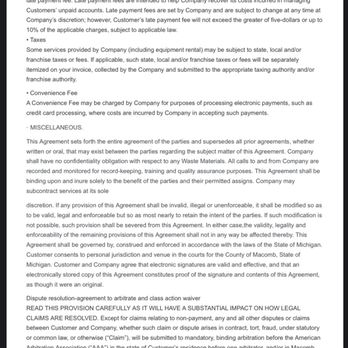 Priority Waste - Service agreement late fee up to 10% of bill (page3/4) - Recycling Center Near Me - Clinton Township, Michigan