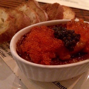 3rd Cousin - Uni & Creme Brûlée (Petrossian Caviar, Yuzu Tobiko, Trout Roe, Toast, $21)- 3/5 stars - New American Near Me - San Francisco, California