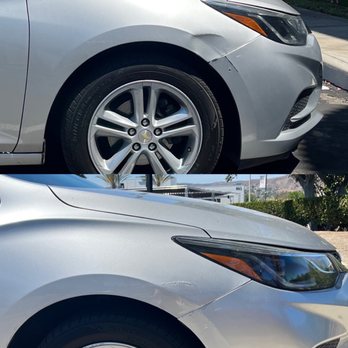 Magic Dent Removal - Before (top picture) and After - Mobile Dent Repair Near Me