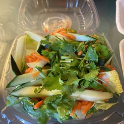 Banh Mi Saigon - Side salad - lettuce, cucumbers, shredded carrot, and cilantro. Comes w/ a side of sweet chili dressing.