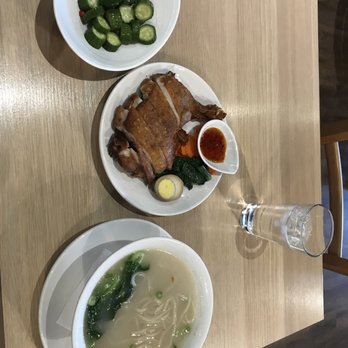 MonGa Cafe - Chicken Leg, Noodle Soup and side dish of Pickled Cucumbers - Taiwanese Near Me - Bellevue, Washington