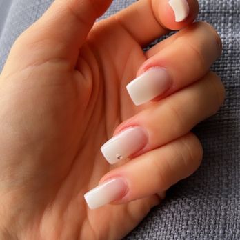 Sunset Nails - Milky White manicure+tiny stone on the ring finger - Nail Salons Near Me - San Francisco, California Sunset Nails - Milky White manicure+tiny stone on the ring finger - Nail Salons Near Me - San Francisco, California