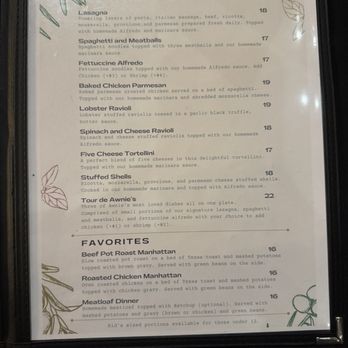 Awnie’s Italian Cuisine - Menu - Martinsville, IN