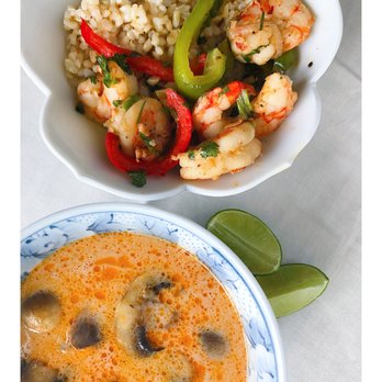 Nourished by Heidi - Mushroom Tom Kha Gai with shrimp, rice and veggies - Personal Chefs Near Me Nourished by Heidi - Mushroom Tom Kha Gai with shrimp, rice and veggies - Personal Chefs Near Me