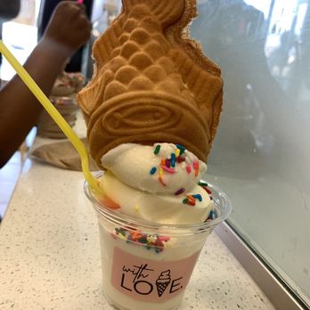 With Love, - Vanilla pure milk with a custard filled Taiyaki, and free sprinkle toppings - Ice Cream & Frozen Yogurt Near Me - San Gabriel, California