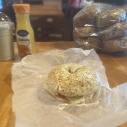 Everything bagel with Swiss cheese tomato and cream cheese Everything bagel with Swiss cheese tomato and cream cheese