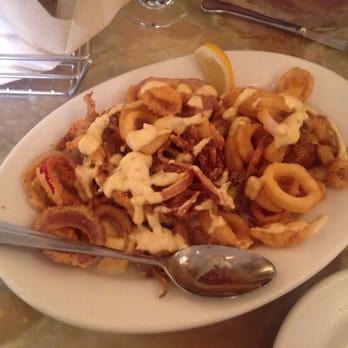 Panza - Fried Calamari with onions, hot peppers and a garlic mayo sauce. - Italian Near Me - Boston, Massachusetts Panza - Fried Calamari with onions, hot peppers and a garlic mayo sauce. - Italian Near Me - Boston, Massachusetts