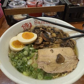 Samurai Noodle - Mushroom Shouyu, added egg and pork. - Ramen Near Me - Draper, Utah