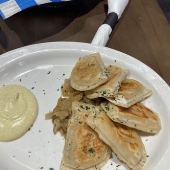 Beercode - Pierogies with homemade Dijon sour cream sauce-yum!! - Bars Near Me - Coraopolis, Pennsylvania