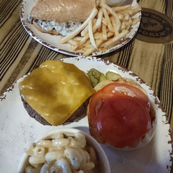 Cowboy Cookin' - Cheeseburger with Mac and cheese and french dip with french fries - Burgers Near Me - Wickenburg, Arizona