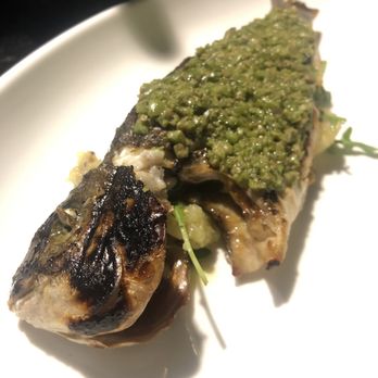 Rossoblu - Whole Grilled Orata with olive pesto and warm potato salad - Italian Near Me - Los Angeles, California Rossoblu - Whole Grilled Orata with olive pesto and warm potato salad - Italian Near Me - Los Angeles, California