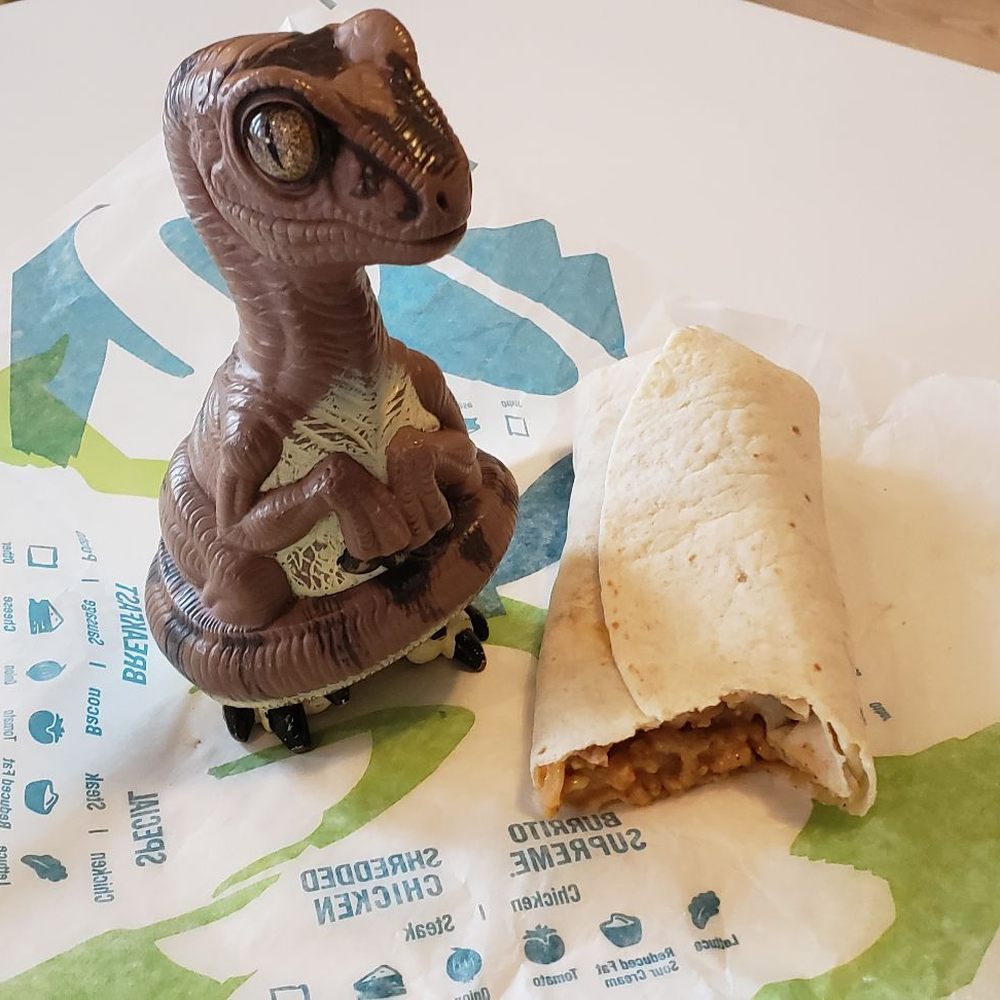 Taco Bell - Bob the Raptor says "This prey item is called a cheesey bean and rice burrito!" - Fast Food Near Me - Mentor, Ohio Taco Bell - Bob the Raptor says "This prey item is called a cheesey bean and rice burrito!" - Fast Food Near Me - Mentor, Ohio