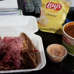 The New York Yankee with chips of choice, $13.99, a large chili, $6.49 and extra 1000 island dressing. Everything was very good. The New York Yankee with chips of choice, $13.99, a large chili, $6.49 and extra 1000 island dressing. Everything was very good.