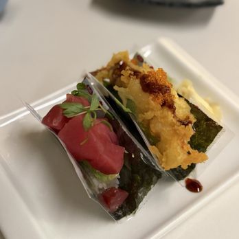 Nokko - Tuna/avocado and shrimp tempura hand rolls - Japanese Near Me - Minneapolis, Minnesota