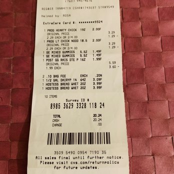 CVS Pharmacy - My CVS Pharmacy Sales Receipt. - Drugstores Near Me - Oceanside, California