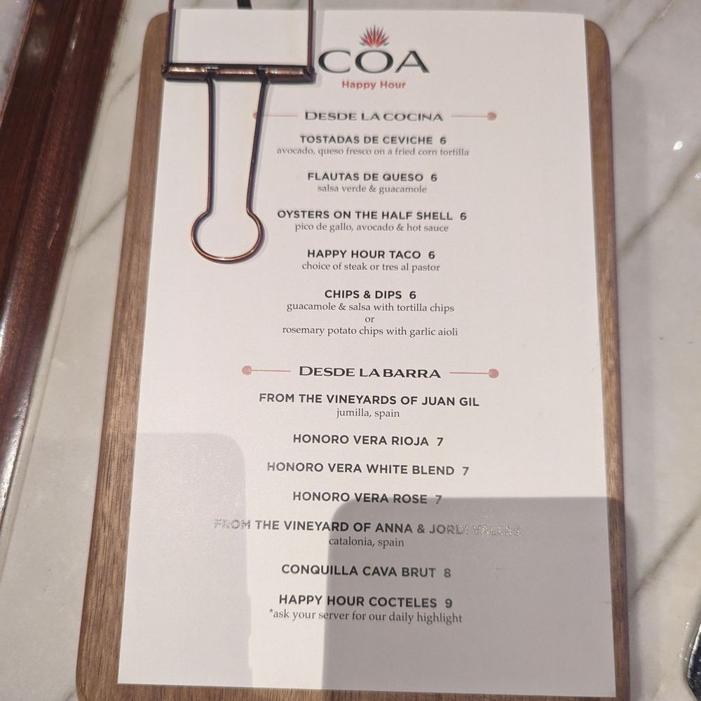 Coa - Happy Hour menu - Tapas/Small Plates Near Me - Oak Brook, Illinois
