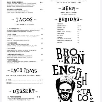 Broken English Taco Pub - The Loop - Menu - Mexican Near Me - Chicago, Illinois