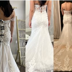 Nazzi Bridal - Middle: my dress unaltered. Right: altered dress after steaming