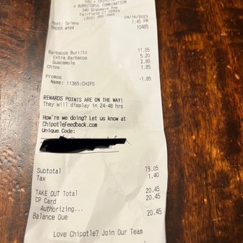 Chipotle Mexican Grill - Receipt - Mexican Near Me - Fairfield, Connecticut Chipotle Mexican Grill - Receipt - Mexican Near Me - Fairfield, Connecticut