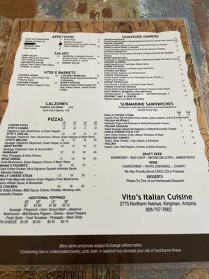 Menu photo 7 Vito's Italian Cuisine Kingman, AZ Menu photo 7 Vito's Italian Cuisine Kingman, AZ