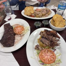 Top- chicken, right-bottom mofongo, left-steak Top- chicken, right-bottom mofongo, left-steak