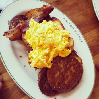Maison Pickle - Lumberjack Stack with scramble eggs, so filling, tons of leftovers. - Cocktail Bars Near Me - New York, New York
