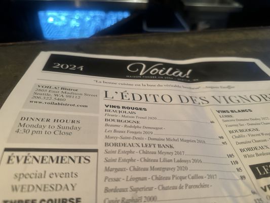 Menu photo 1 Voila! Bistrot Seattle, WA Menu photo 1 Voila! Bistrot Seattle, WA