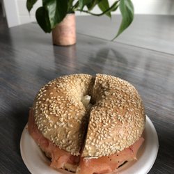 The Bagel Table - Sesame bagel with lox.