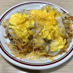 Huddle House - Smothered Biscuit Platter with Sausage and Egg
