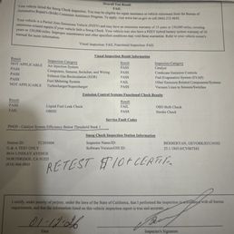 Smog Check Vehicle Inspection Report (VIR)