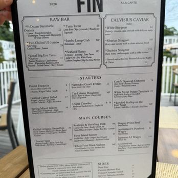 Fin - Menu - Seafood Near Me - Dennis, Massachusetts