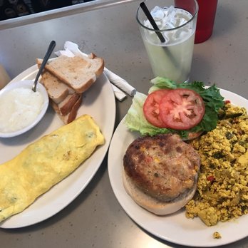 821 Café - Crab omelette w/grits vegan crab cake w/ tofu scramble - New American Near Me - Richmond, Virginia