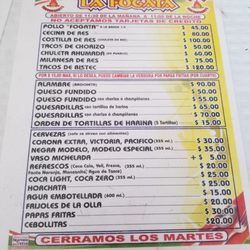 La Fogata - Menu April 2019