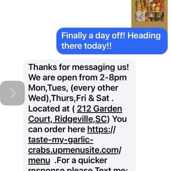 Taste My Garlic Crabs - The owner is super responsive on SM. Hard working young woman with the culinary genius to back it up! - Seafood Near Me - Ridgeville, South Carolina Taste My Garlic Crabs - The owner is super responsive on SM. Hard working young woman with the culinary genius to back it up! - Seafood Near Me - Ridgeville, South Carolina