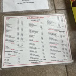 Jiffy Market & Deli - Menu