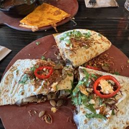 Chicken Tinga Quesadilla in front, Barbadilla in back (which my husband started inhaling so quick I could barely get this shot in!)