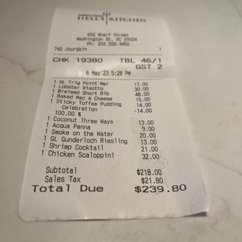Gordon Ramsay Hell's Kitchen - The bill! Worth every penny - Desserts Near Me - Washington, DC, District of Columbia Gordon Ramsay Hell's Kitchen - The bill! Worth every penny - Desserts Near Me - Washington, DC, District of Columbia