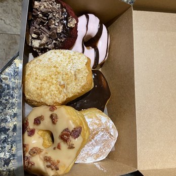 Island Donuts & Bagels - Strawberry/chocolate, Kit Kat on red velvet, Boston cream, key lime pie, lemon and maple bacon. - Donuts Near Me - St. Augustine, Florida Island Donuts & Bagels - Strawberry/chocolate, Kit Kat on red velvet, Boston cream, key lime pie, lemon and maple bacon. - Donuts Near Me - St. Augustine, Florida
